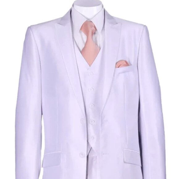 White Wedding Suit For Men - Perfect For Groom - Mens 2 Button Vested Slim Fit S - Picture 1 of 2